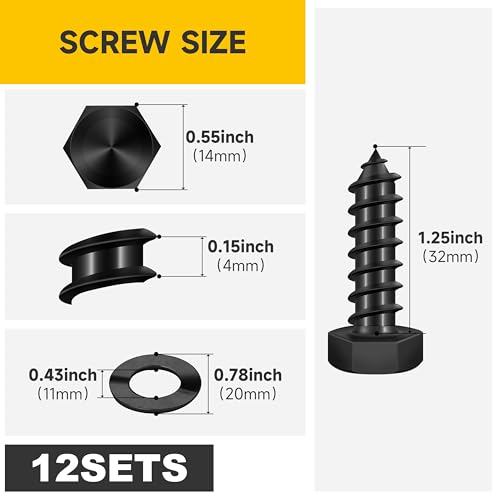 (12Sets) 3/8" x 1-1/4" Hex Head Lag Bolts, Heavy Duty Lag Screws with Washers, 304 Stainless Steel Bolts 18-8, Lag Screws Wood Screws, Partial Thread Black Oxide, 3/8 Bolt by Mywish - size: 3/8 x 1-1/4" (12 set)