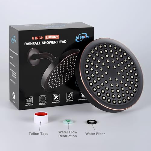 6" High Pressure Rain Shower Head, Luxury Oil Rubbed Bronze Finish - color: Oil Rubbed Bronze, size: 6 Inch Round (1 PCS)