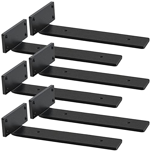 Shelf Brackets Heavy Duty, 5mm Thick Rustic Shelf Brackets for Custom Wood Shelves, 12 Inch Solid Steel Black Shelf Brackets with Hardware Needed (6Pcs) - color: Black, size: 12 Inch