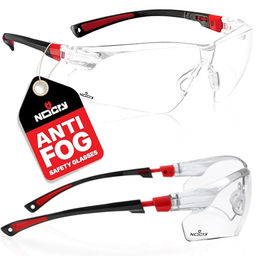 NoCry Clear Safety Glasses for Men and Women with Anti-Fog and Scratch Resistant Wrap Around Lenses, Adjustable Temples and Nose Pads — ANSI Z87 Certified Protective Eyewear with 100% UV Shielding - color: Black & Red