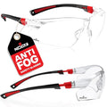 NoCry Clear Safety Glasses for Men and Women with Anti-Fog and Scratch Resistant Wrap Around Lenses, Adjustable Temples and Nose Pads — ANSI Z87 Certified Protective Eyewear with 100% UV Shielding - color: Black & Red