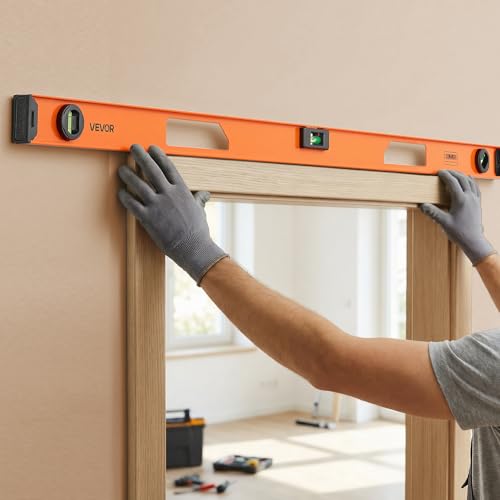 VEVOR Magnetic Level Set, 4-Piece Included 16/24/36/48 in, Aluminum Alloy I-Beam Bubble Leveler with Clear 3 Green Vials & Hanging Hole, Level Tool Ideal for Hanging Pictures, Home Improvement & DIY - size: 16/24/36/48 inch set