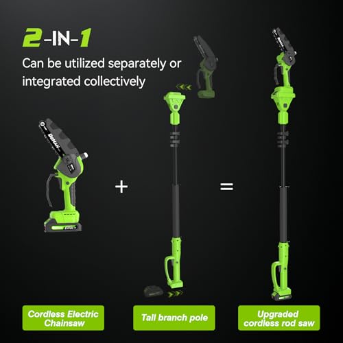 Cordless Pole Saw for Tree Trimming, 6" Chainsaw with Extension Pole - size: 6 inch Pole