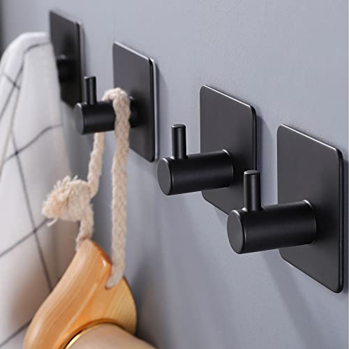 YIGII Adhesive Hooks/Towel Hook - Wall Hooks Stick on Heavy Duty for Hanging Towels/Coat/Hat/Bag in Bathroom, Bedroom, Dorm, SUS-304 Stainless Steel Matte Black 4 Packs - color: Black-A