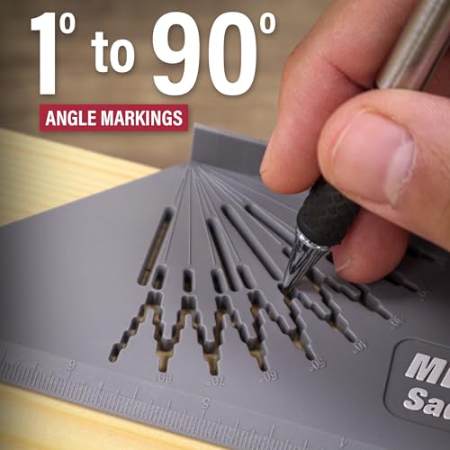 Milescraft 8414 Saddle Square 3D – Carpentry Square Woodworking Layout Tool for Joinery. 45/90 Degree Saddle Marks Two Sides. 1/32” Spaced Scribing Guides with 2 Horizontal and Vertical Rulers.
