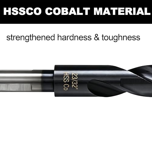 23/32 Drill Bit for Metal and Hardened Steel, M35 Cobalt 1/2 Inch Reduced Shank Industrial Grade Heavy Duty Drill Bit, with Index Storage Case - size: 23/32 in