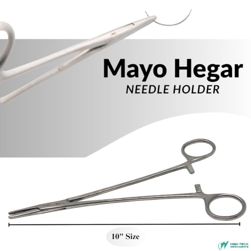 Mayo Hegar Needle Holder Driver with Cross Serrated Jaws Made of Stainless Steel Comes in Multi Position Locking Mechanism Clamping Pliers (10 Inch) - size: 10 Inch
