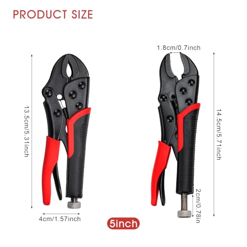 2pcs Locking Pliers Set, 5 Inch Curved Jaw Locking Pliers with Anti-slip Handle Heavy Carbon Steel Vice Grip for Clamping Twisting Welding (2pcs) - size: 5 Inch 2pcs