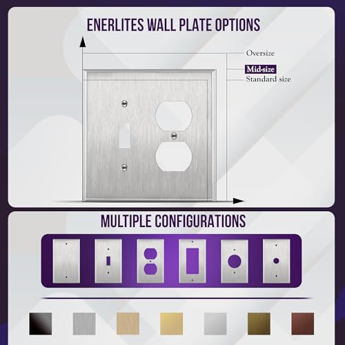 ENERLITES Combination Toggle & Duplex Metal Wall Plate, Midsize, Silver - color: Stainless Steel, size: Mid-Size
