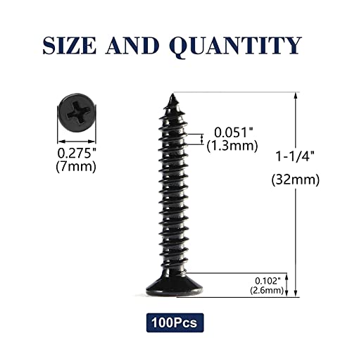 #6 x 1-1/4" Wood Screw 100Pcs 18-8 (304) Stainless Steel Screws Flat Head Phillips Fast Self Tapping Drywall Screws Black Oxide by SG TZH - size: #6 x 1-1/4"