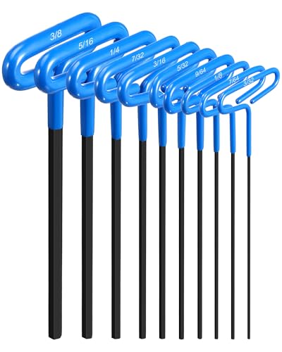 Honoson 10 Pcs T-Handle Allen Hex Key Wrench Set 9 Inch 3/32-3/8,Blue - color: Blue