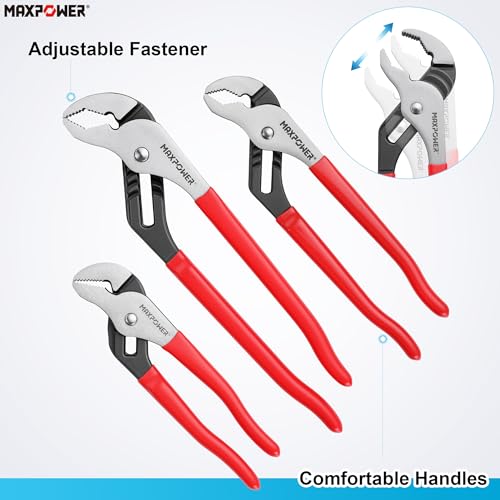 MAXPOWER 8" 10" 12" Groove Joint Pliers, Jaw Opening 1-1/16", 2", 2-3/8" - size: 8" 10" 12"