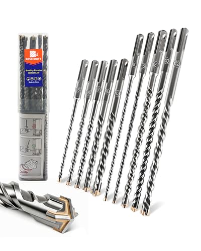 SDS Plus Carbide Cross Tip Concrete Drill Bit - 3/16"/1/4"/5/16"/3/8"/1/2" SDS-Plus Hammer Drill Set for Concrete, Brick, Stone & Masonry - 6"*5 & 8"*5 Length (10-Piece) - size: 3/16"/1/4"/5/16"/3/8"/1/2"x6" & 8"