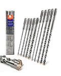 SDS Plus Carbide Cross Tip Concrete Drill Bit - 3/16"/1/4"/5/16"/3/8"/1/2" SDS-Plus Hammer Drill Set for Concrete, Brick, Stone & Masonry - 6"*5 & 8"*5 Length (10-Piece) - size: 3/16"/1/4"/5/16"/3/8"/1/2"x6" & 8"