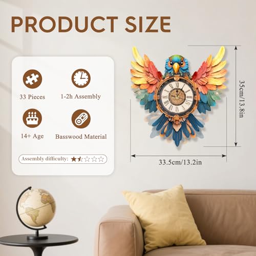 3D Wooden Puzzles for Adults-Parrot Clock Puzzle-Adult Crafts - color: Parrot Clock