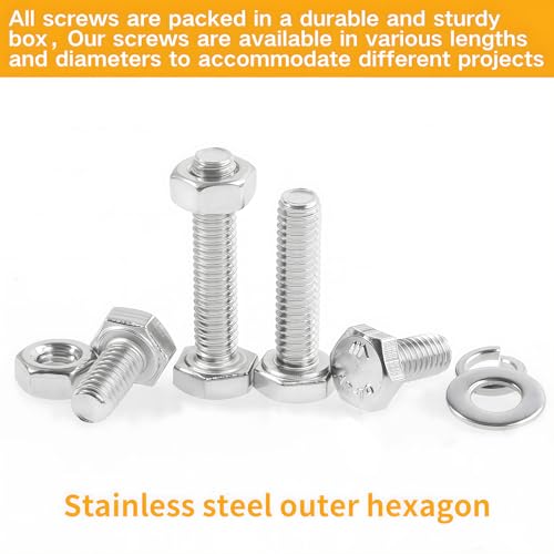 M5 Hex Cap Bolts 275Pcs Metric M5x10/12/16/20/25/30/35/40mm 304 Stainless Steel Screws External Hex Drive Heavy Duty Hexagon Cap Bolts Nuts Flat Lock Washers Assortment Kit - size: M5