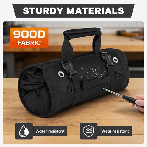 ANILD 13 Inch Regular Long Tool Bag Roll Up, Roll Up Tool Bag Organizer - color: Black, size: Regular