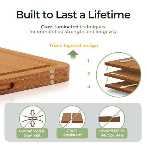 Keechee Butcher Block 2-Pcs Carbonized Bamboo Cutting Board Set With Non-Slip Design For Meal Prep & Cheese Serving(2Pcs) - color: Carbonized Bamboo (Brown), size: 2-Piece