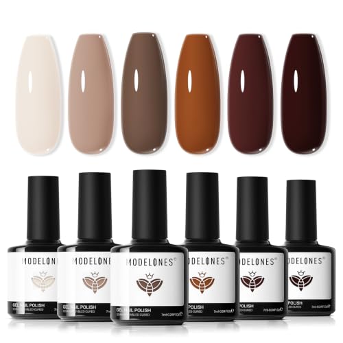 modelones Nude Brown Gel Nail Polish Set, Beige Caramel 6 Fall Colors - color: A A A1 coffee brown