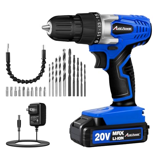 AVID POWER 20V Cordless Electric Drill Set 3/8“ Power Driver Kit for DIY - color: 4-blue