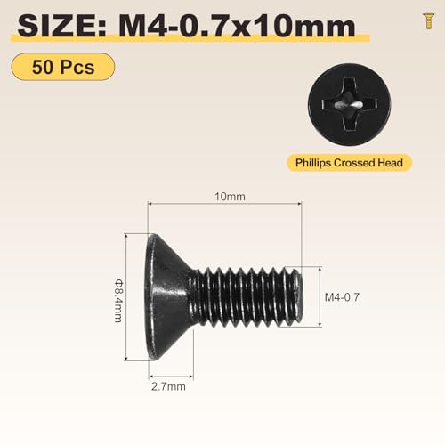METALLIXITY M4-0.7x10mm Phillips Flat Head Bolts 304 Black 50Pcs - color: Black, size: M4-0.7x10mm