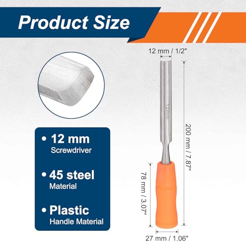 HARFINGTON 2pcs Wood Chisel 1/2" Carbon Steel Inner Beveled Edge Blade Wood Working Flat Chisel with Plastic Non-Slip Handle for Woodworking Carving DIY Projects, Orange - size: 1/2"