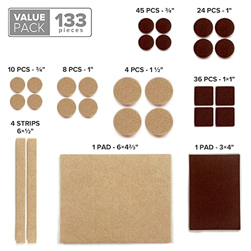 Felt Furniture Pads X-PROTECTOR 133 PCS Premium Furniture Pads - Felt Pads - size: 133 PCS Brown & Beige, Round & Square