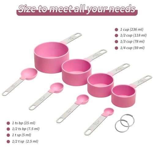 Measuring Cups Set Measuring Spoons Set, Nesting Measure Cups with Stainless Steel Handle, For Measuring Dry and Liquid Ingredients Small Teaspoon with Plastic Head (Pink) - color: Pink