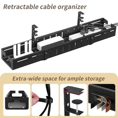 Under Desk Cable Management Tray,Expandable 25.2Inch – 38Inch,Black - color: Black