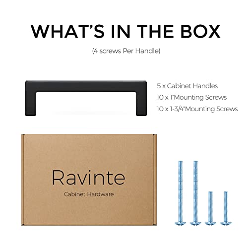 Ravinte Matte Black Cabinet Handles Solid Cabinet Pulls 3-1/2 Inch 5 Pack | Zinc Alloy, Slim Square Bar Grip, Smooth Drawer Pull Feel, Kitchen Cabinet Update, For Cupboards, Dressers, Drawers, Hardware - color: Black, size: Flat Black 3-1/2'' Hole Center
