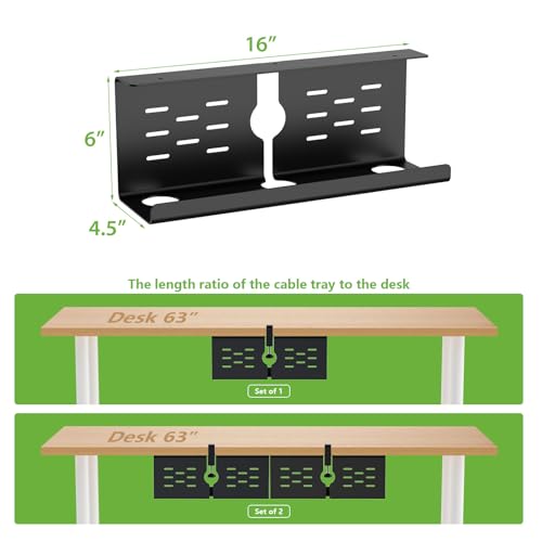 KEEGH 16 in Under Desk Cable Management Tray, Metal Cable Tary, 1 Pack - color: Black, size: 1 Pack