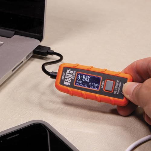 Klein Tools ET900 USB Power Meter, USB-A Digital Meter for Voltage, Current, Capacity, Energy Resistance - style: USB-A Meter