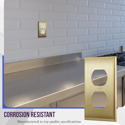 ENERLITES Duplex Receptacle Outlet Metal Wall Plate, 1-Gang, Brushed Brass - color: Brushed Brass, size: Standard Size