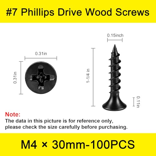 #7 x 1-1/4" Black Drywall Screws for Wood, Flat Head Self Tapping (100Pcs) - size: #7 x 1-1/4" (100Pcs)
