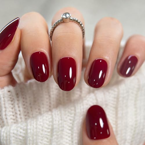 CurvLife Short Oval Press On Nails, Classic Red Burgundy, Soft Gel - color: C1 - Classic Red Nails