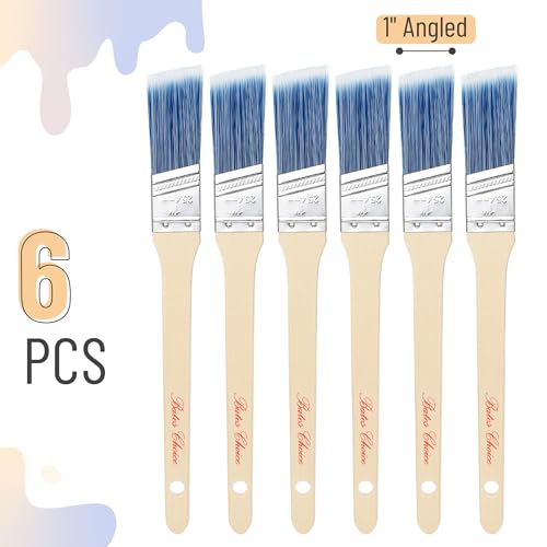 Bates Angle Paint Brushes, 1-Inch, 6 Pack - Treated Wood Handle, Stain & Wall Brushes for Painting Furniture & Walls - color: Wood Handle Angle, size: 6 Pack, 1"