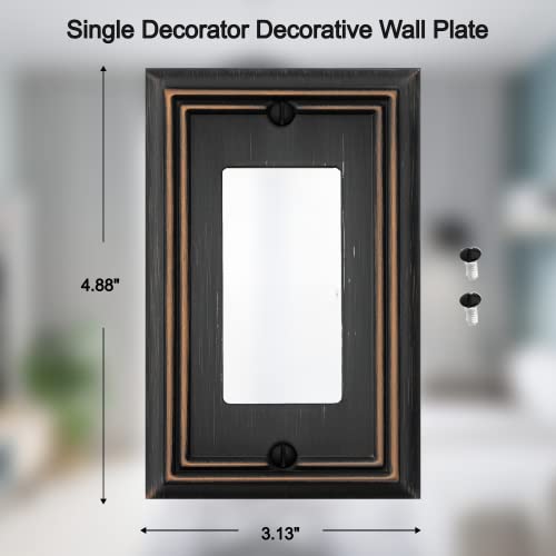OKAWYC Single Decorator Light Switch Cover Adler Metal Wall Plate, 4-Pack Aged Bronze 1 Gang Single Rocker, for Receptacle Dimmer Switch GFCI Outlet, Switch Cover Decorative Wallplate, Durable - style: 1 Decorator 4PK
