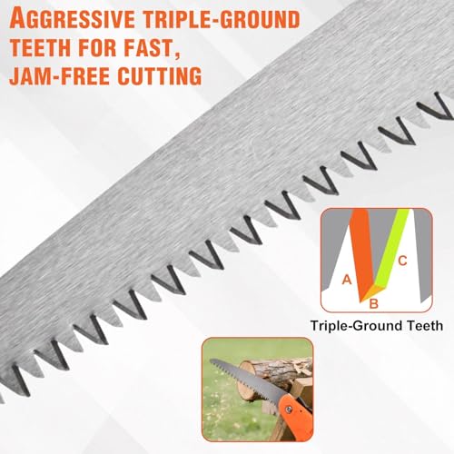 D-Handle Folding Hand Saw with Ergonomic Grip, 7" High Carbon Steel Blade + 1 Extra Replacement Blade for Tree Pruning, Camping, Wood Cutting & Gardening