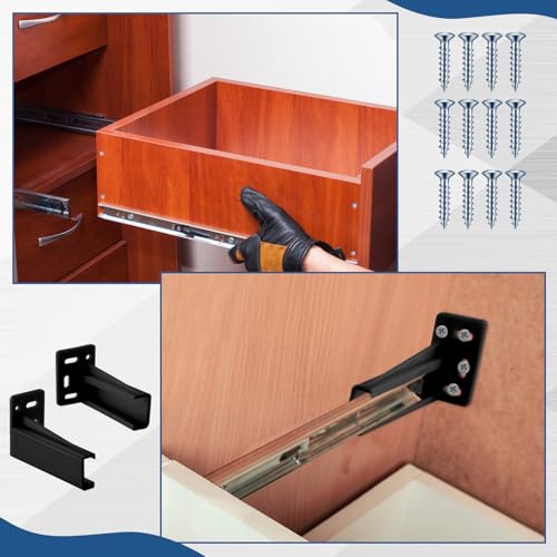 Chunful 2 Pair Rear Drawer Track Socket Back Plates Mounting Brackets,Black | With Screws for Install, Replacement Socket for Drawer Slide Repair, Left Right Pair for Cabinet Furniture Rear Mounting - color: Black