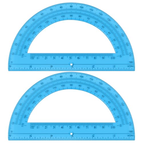 Unjoo Plastic Protractor 6 Inch Math Protractors 180 Degrees, 2 Pack (Blue) - color: Blue