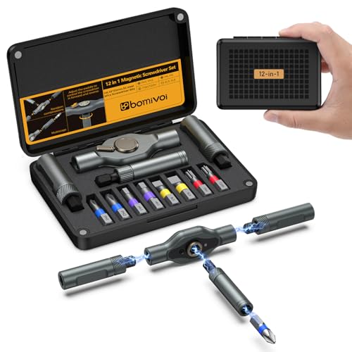 Bomivoi Magnetic Screwdriver Set, Portable Mini Flexible Combination Ratchet Screwdriver Set with T Handle, S2 Steel Bits, Repair Tool Kit for Furniture Assembly, Bicycles, Computer, DIY - style: 12 IN 1