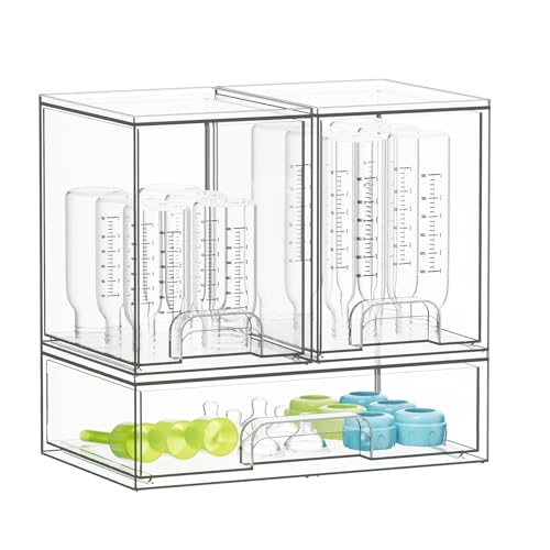SpaceAid Bottle Storage Organizer Baby - Acrylic Bottles Station Organizer Container, Stackable Clear Drawers for Countertop, Vanity, Bathroom, Cabinet, Pantry Organization, 3 Pack, 2M1L, 10.9" H - size: 10.9"H, 3 Pack, 2M1L