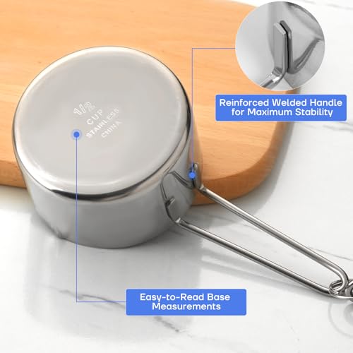 10-Piece Stainless Steel Measuring Cups and Spoons Set for Home Baking Essentials, Dishwasher Safe Kitchen Tools