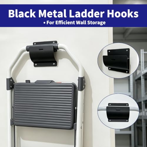 Ladder Hook, Black, Heavy Duty Wall Mount Brackets for Garage Storage, Utility Tool Holder for Folding Chair and Shed Organization