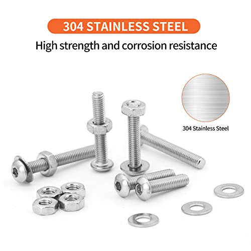 630PCS M3 x 4/5/6/8/10/12/14/16/18/20/25mm Button Head Socket Cap Screws Bolts and Nuts Flat Washers Assortment Kit, 304 Stainless Steel, Metric Machine Fully Thread, Allen Hex Drive - size: M3 Button Head (630PCS)