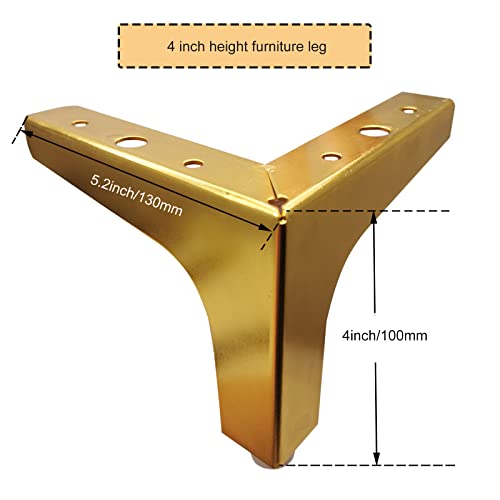 4 Inch Furniture Legs, Set of 4 Metal Furniture Legs Modern Triangle Feet Luxury Gold for Sofa Cabinet Cupboard Couch Chair Ottoman - color: Gold, size: 4 Inch