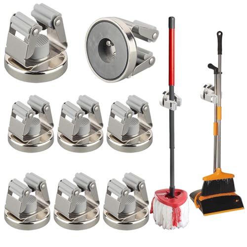 MUTUACTOR Magnetic Broom Holders,8pcs Anti-broken Heavy Duty Magnetic Clips Wall Mount,No Drilling Magnetic Hooks Broom Mop Brackets for Work Cargo Garage Laundry Van Accessories - style: Anti-broken,Silver,8PCS
