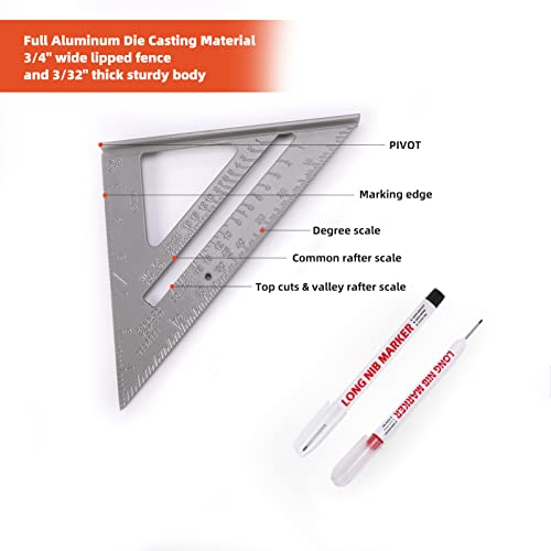 Rafter Square and Torpedo Level Set,Carpentry Squares, Magnetic Leveler Tool with Different Bubbles/45°/90°/180°Measuring Woodworking Square,Aluminum Rafter Square, Carpenters Square(Silver) - color: Silver