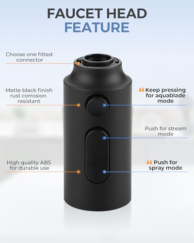 Pull Down Faucet Sprayer Head Replacement, Black 3 Function Pull Out Spray Head Nozzle with 9 Adapters for Kitchen Sink Faucet, American Standard for Moen Kohler Delta G1/2 Male Connector - color: Black