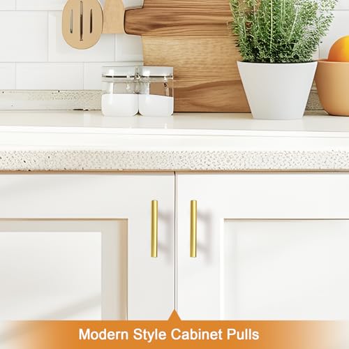 Probrico 5 Pack 2-1/2 inch Center-to-Center Kitchen Cabinet Pulls T Bar Gold Cabinet Handles Modern Drawer Hardware Dresser Pulls, 4 inch Total Length - color: Gold, size: hole center 2-1/2"